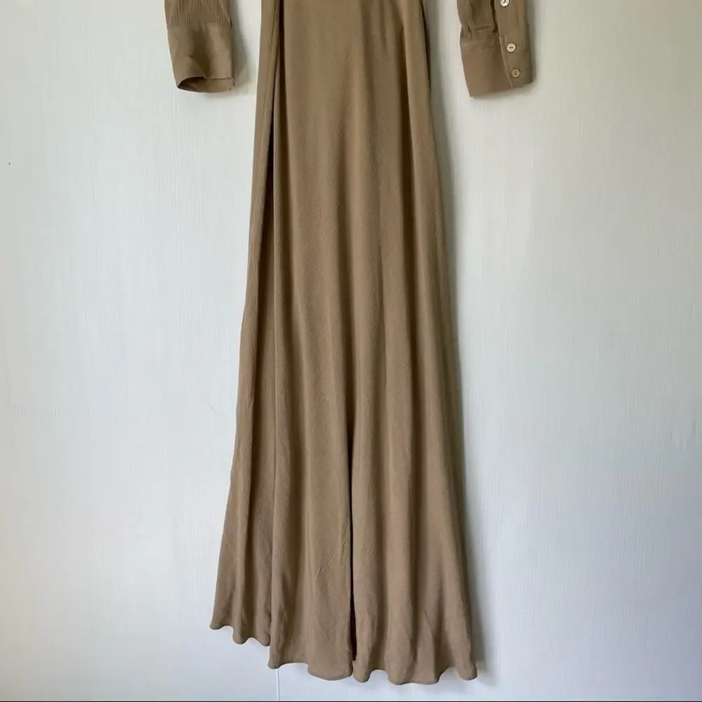Soft Surroundings Savanna Maxi Shirt dress with tie waist Tan sz XS